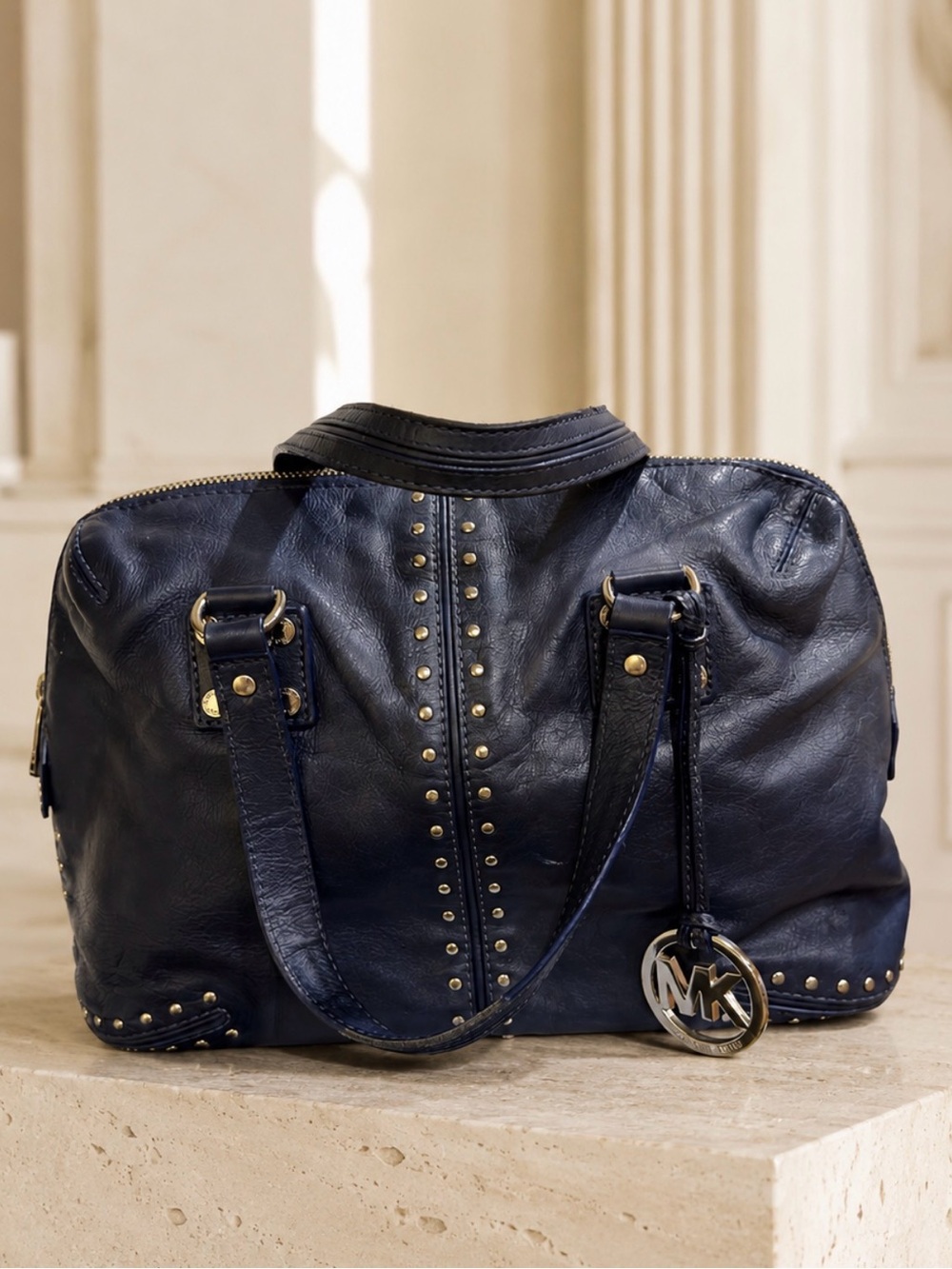 Michael Michael Kors Navy Leather Studded Satchel
